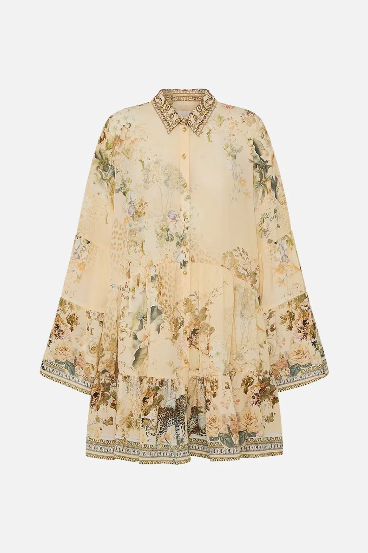 Camilla Tiered Mini Dress With Collar Adorned In Antiquity Size S / AU 10 - Image 6