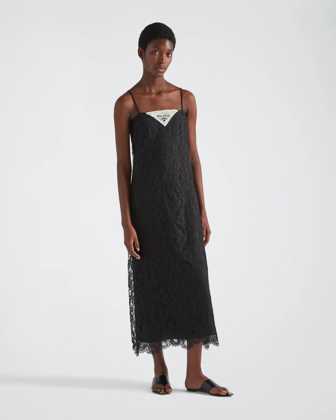 Prada Lace Midi Dress Black Size 36 / AU 4 for rent on The Volte - main image