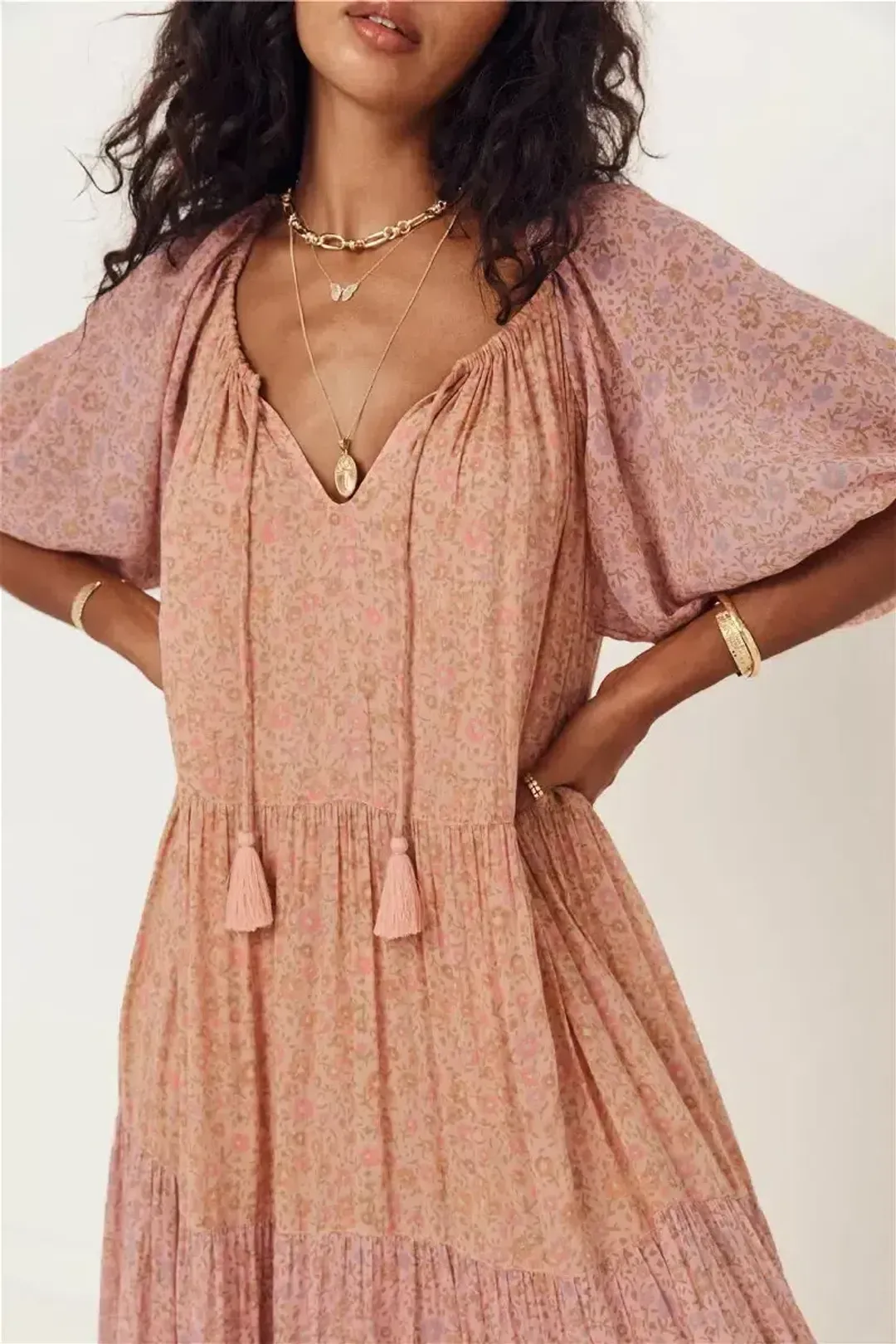 Spell & The Gypsy Rae Off Shoulder Gown Pink Peach Floral Size S / AU 8 for rent on The Volte - main image
