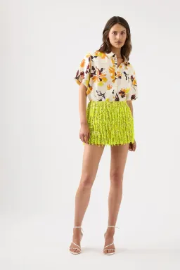 Aje Garni Sequin Micro Mini Skirt Chartreuse Green Size 12 for rent on The Volte - image 1