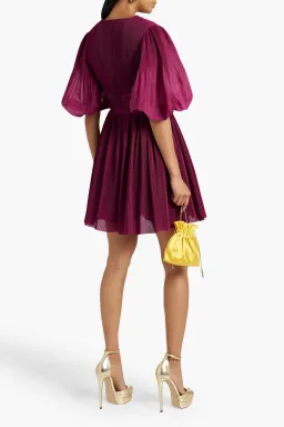 Zimmermann Puff Sleeve Plisse Mini Dress Plum Size 0 / AU 8 for rent on The Volte - image 2