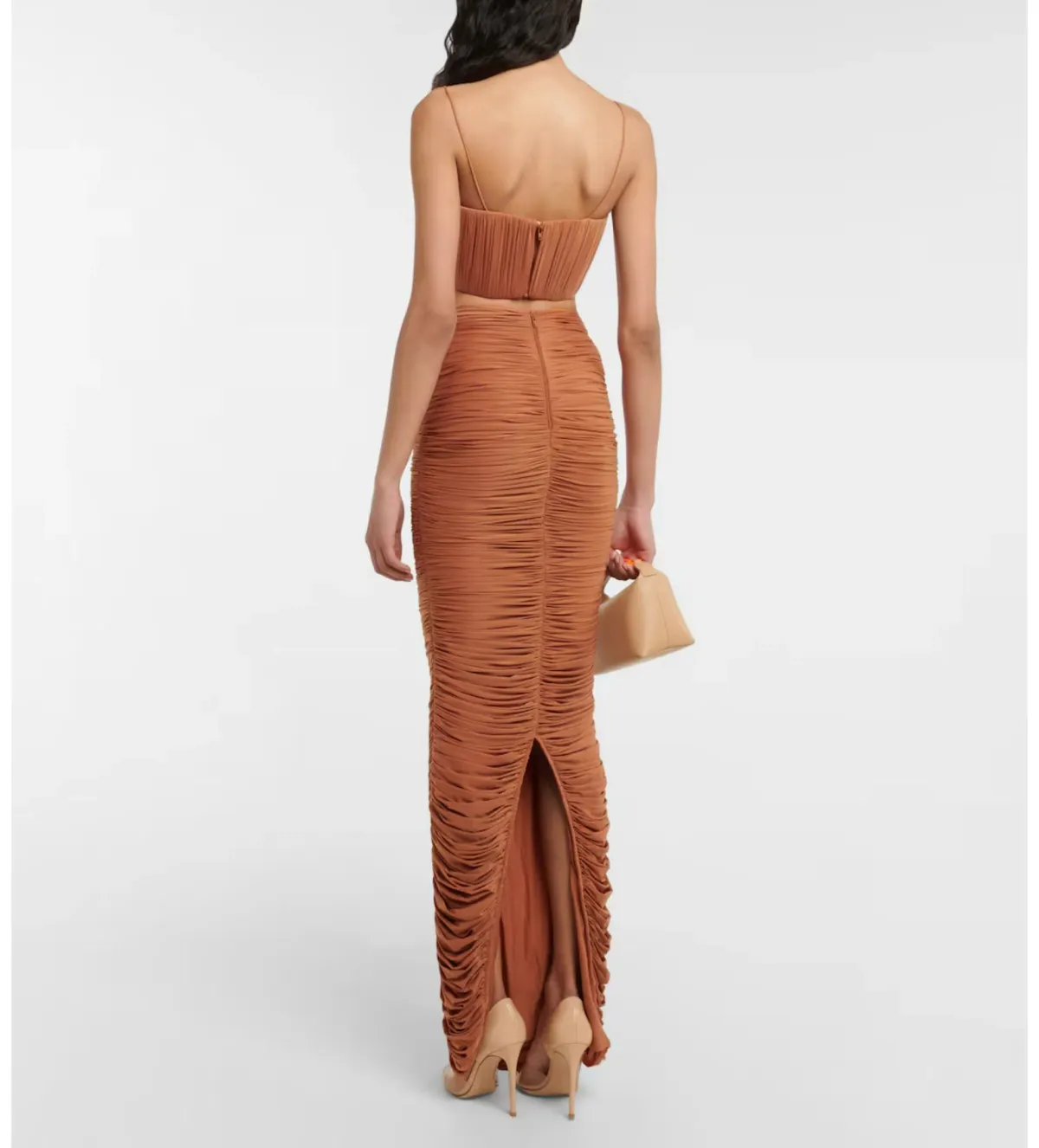 Alex Perry Hartley Ruched Maxi Skirt Brown Size AU 8 - Image 3