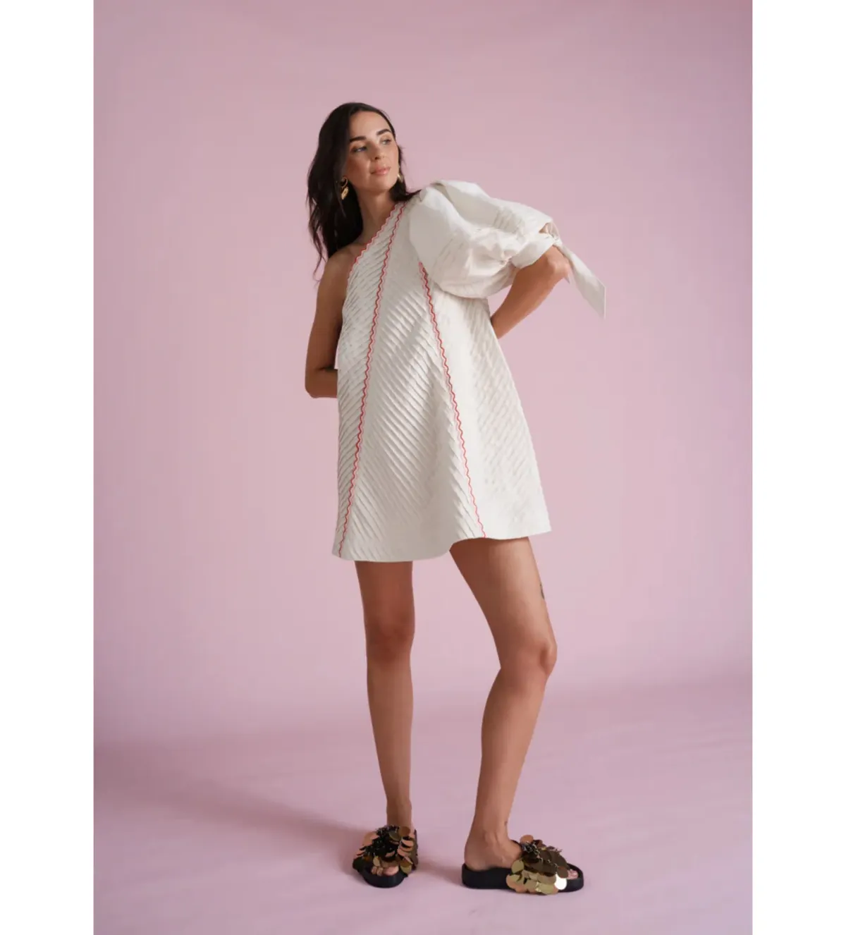 Toscani Odet Cherie Scallop Mini Dress in Crème Size AU 8 - Image 1