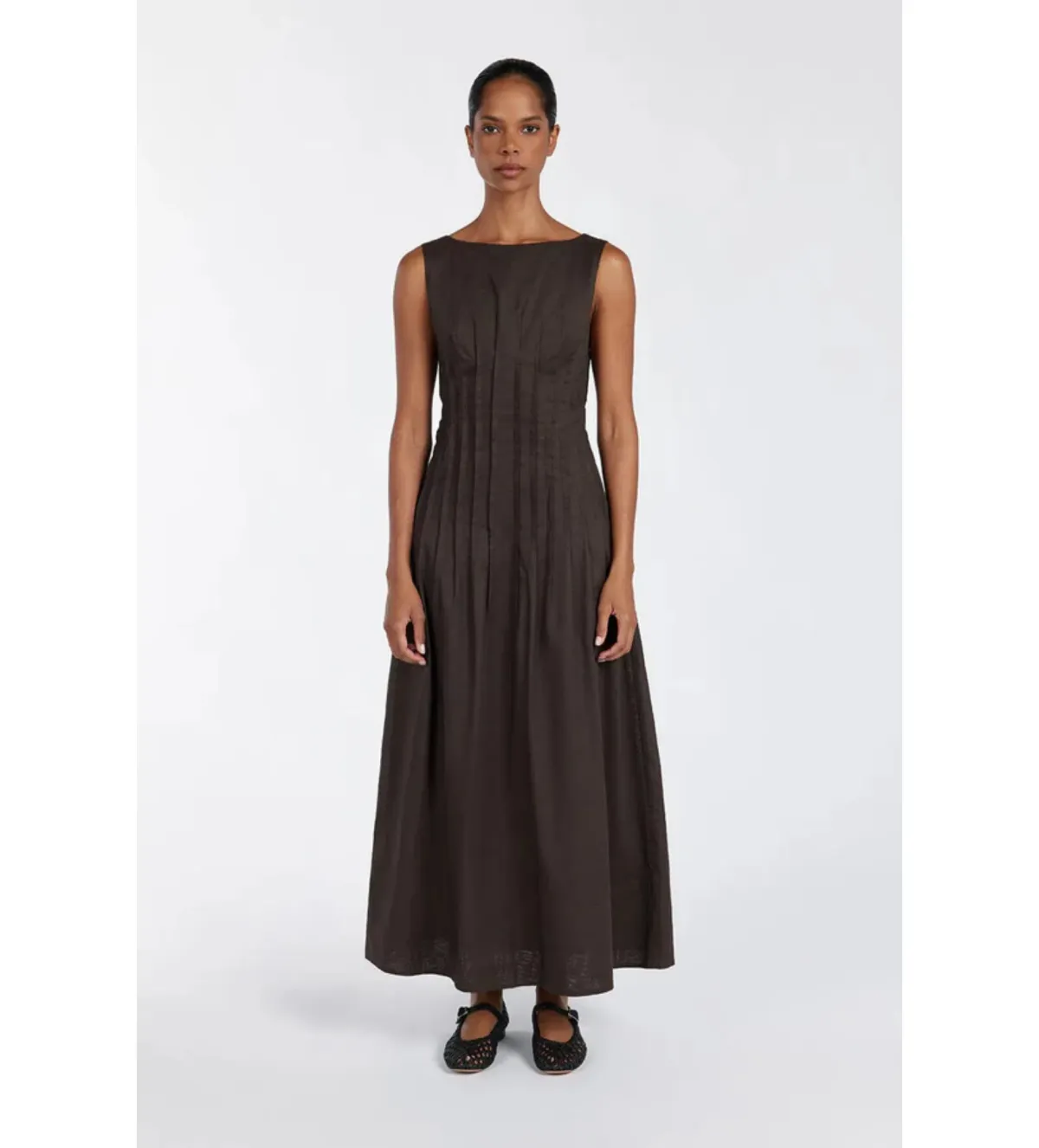 Dissh Mana Bitter Choc Linen Midi Dress Bitter Chocolate Size AU 10 - Image 1