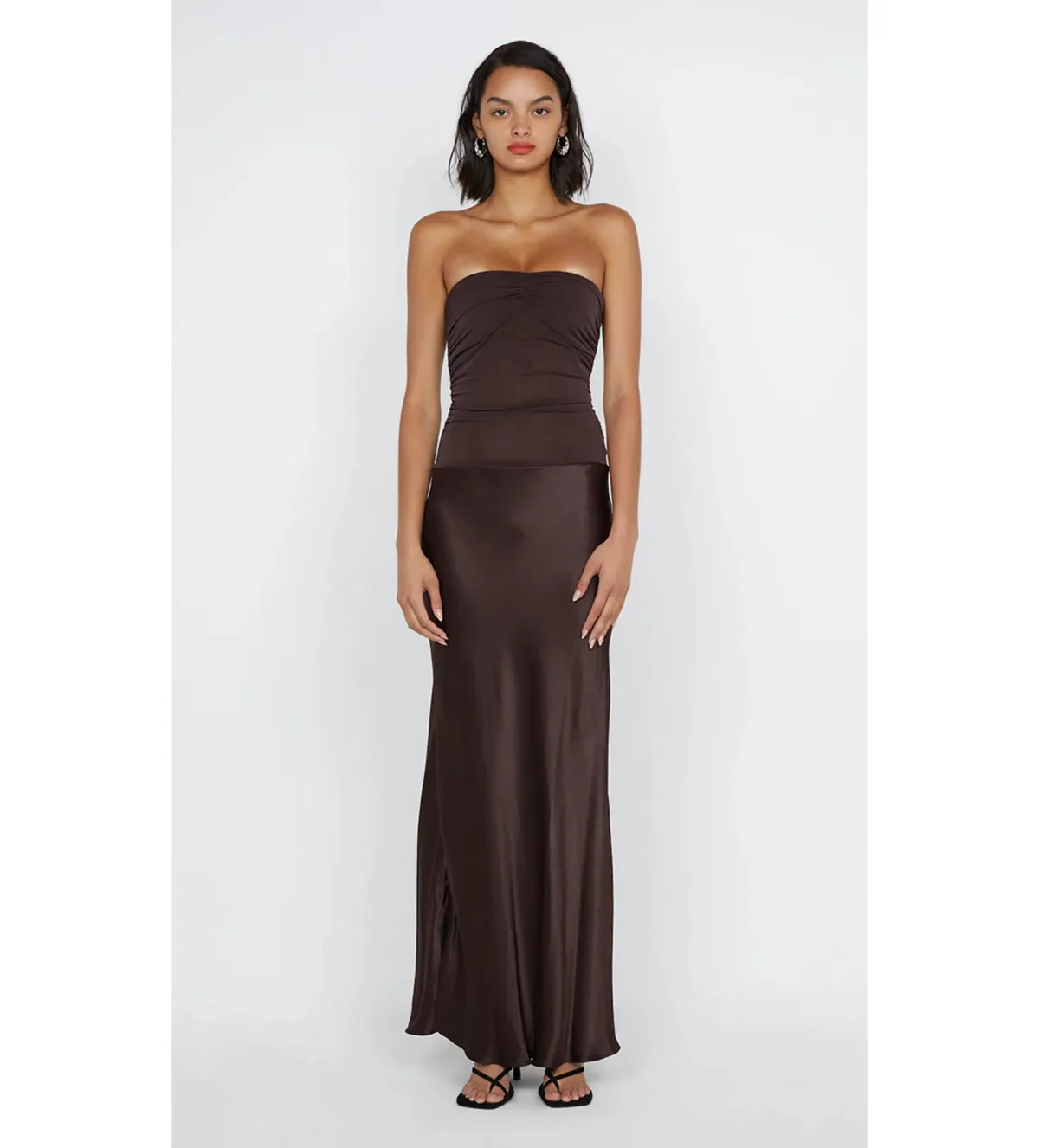 Bec & Bridge Dua Strapless Dress Dark Chocolate Size AU 6 for rent on The Volte - main image