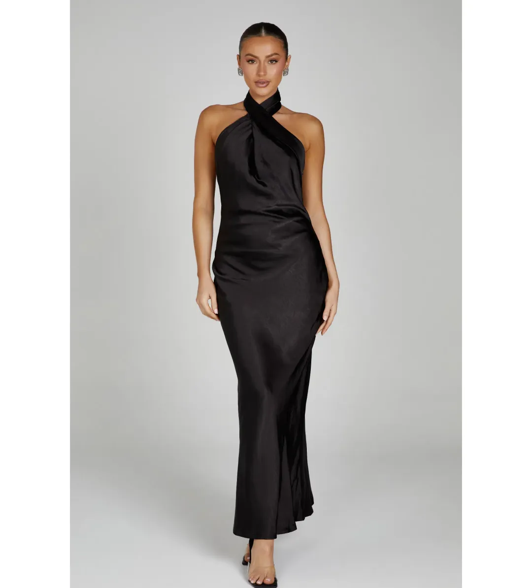 Meshki Laura Halter Satin Gown Black Size S/Au 8 for rent on The Volte - main image