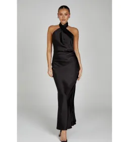 Meshki Laura Halter Satin Gown Black Size S/Au 8 for rent on The Volte - image 1