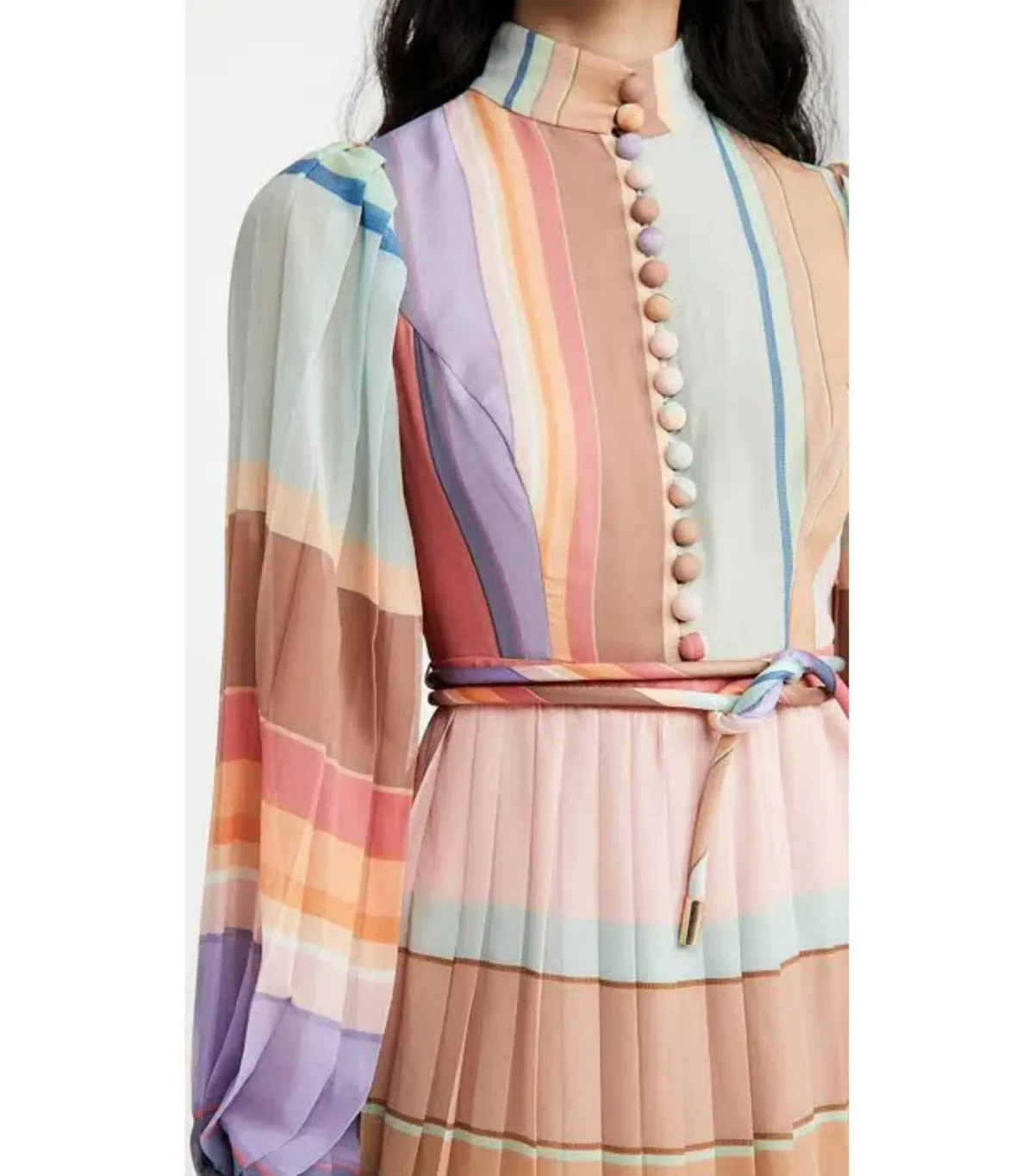 Zimmermann Rainbow Striped Crepe De Chine Midi Dress Multi Size 0 /AU 8 - Image 2