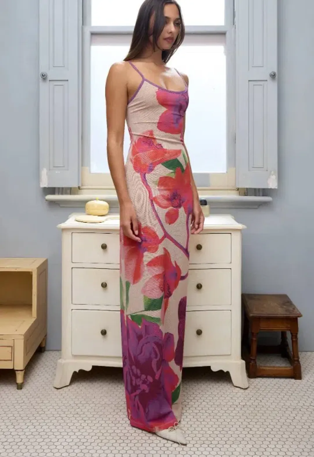 WIth Harper Lu Slip Dress - Mesh Fuchsia Bloom size M for rent on The Volte - main image