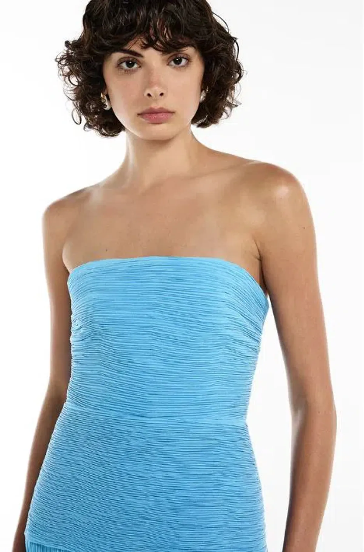 Manning Cartell Double Time Pleat Strapless Dress in Cerulean Blue Size 6 - Image 2