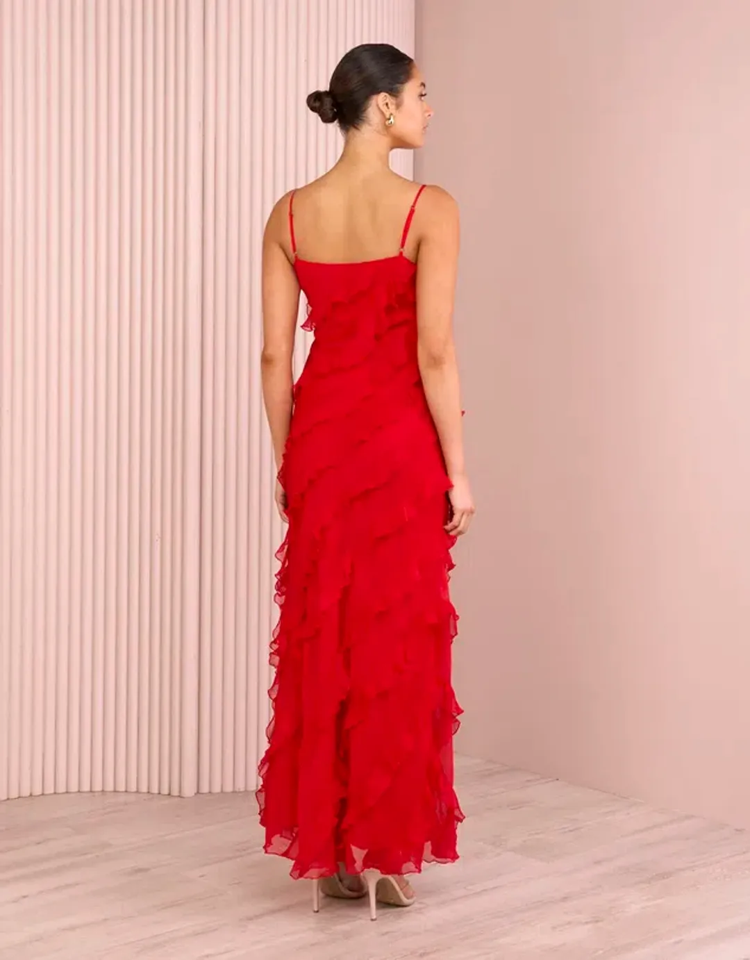 Azzurielle Penelope Ruffle Red Maxi Dress Size 8 for rent on The Volte - main image