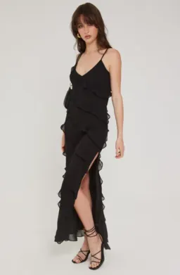 Perfect Stranger Chiffon Ruffle Maxi Dress black size 8 for rent on The Volte - image 3