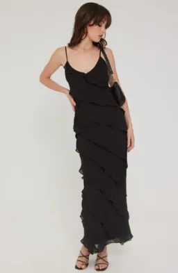 Perfect Stranger Chiffon Ruffle Maxi Dress black size 8 for rent on The Volte - image 2