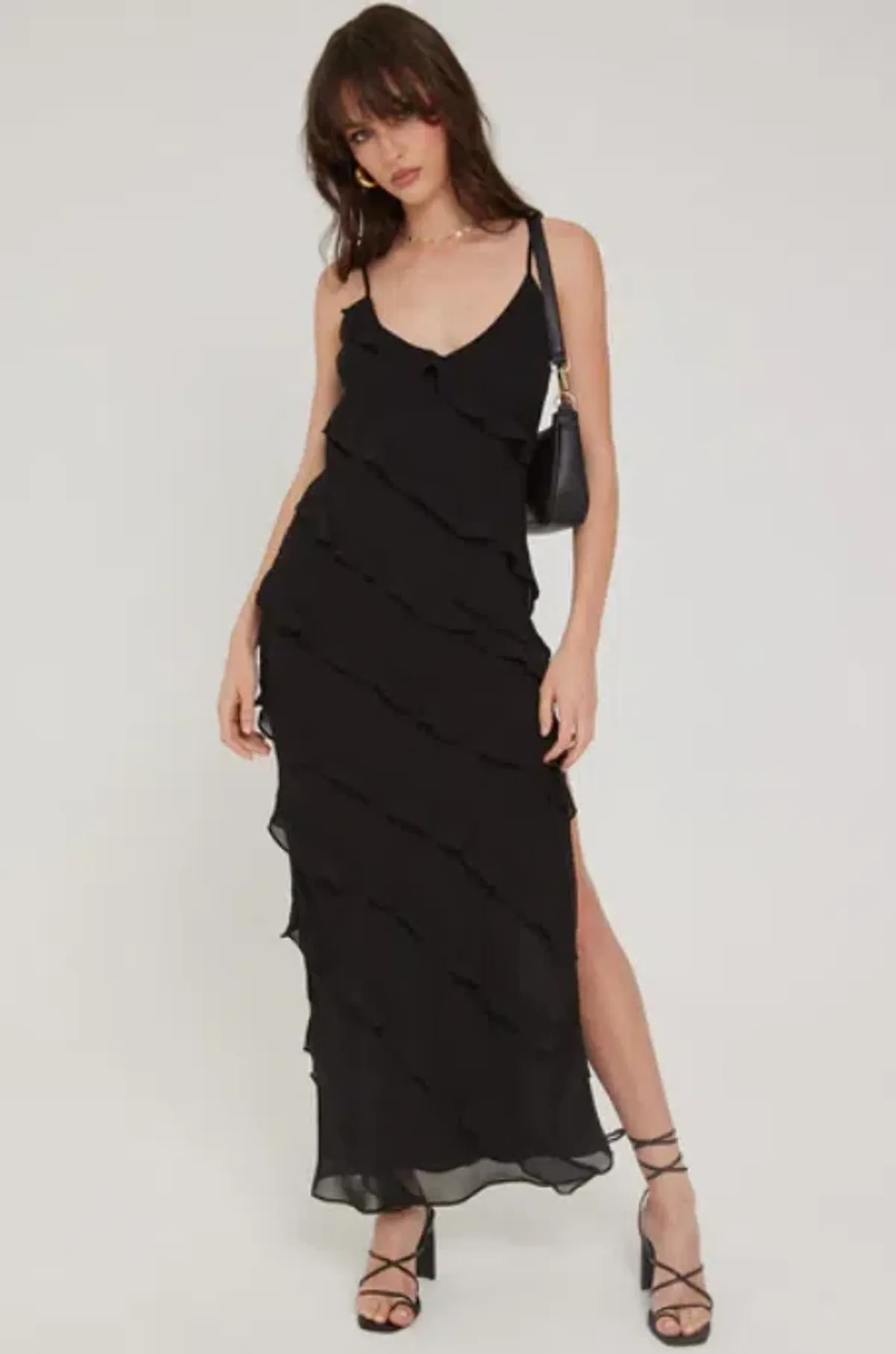 Perfect Stranger Chiffon Ruffle Maxi Dress black size 8 for rent on The Volte - main image