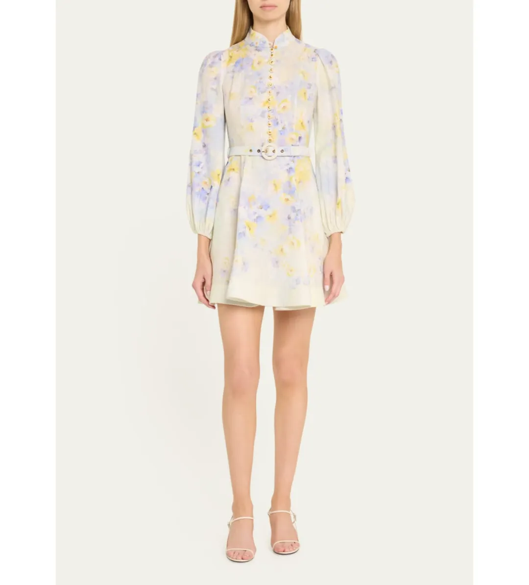 Zimmermann The Crush Buttoned Mini Dress in Lilac Floral Size 1/Au 10 for rent on The Volte - main image