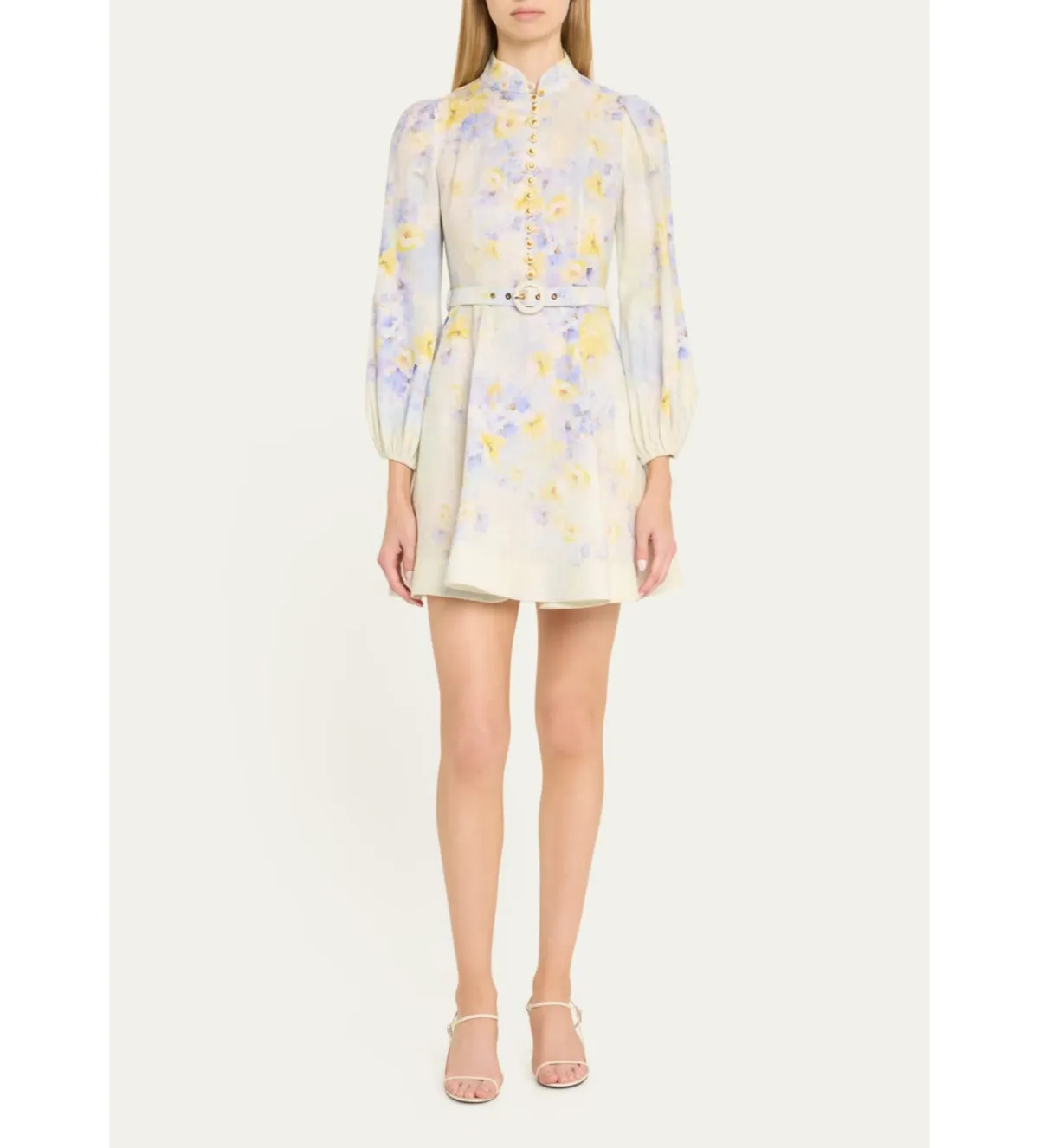 Zimmermann The Crush Buttoned Mini Dress in Lilac Floral Size 1/Au 10 - Image 1