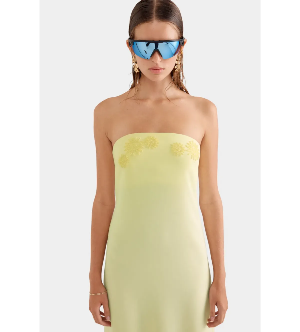 Venroy Beaded Strapless Maxi Dress Pastel Yellow Size 6 - Image 2