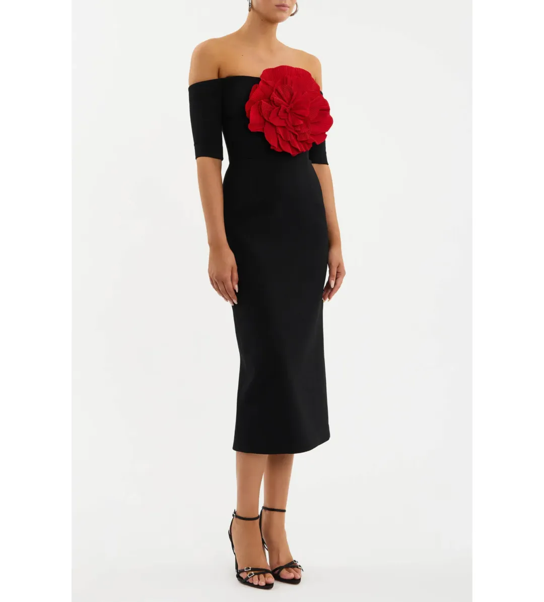 Rebecca Vallance Rhosen Off The Shoulder Midi Dress Black Size AU 8 for rent on The Volte - main image