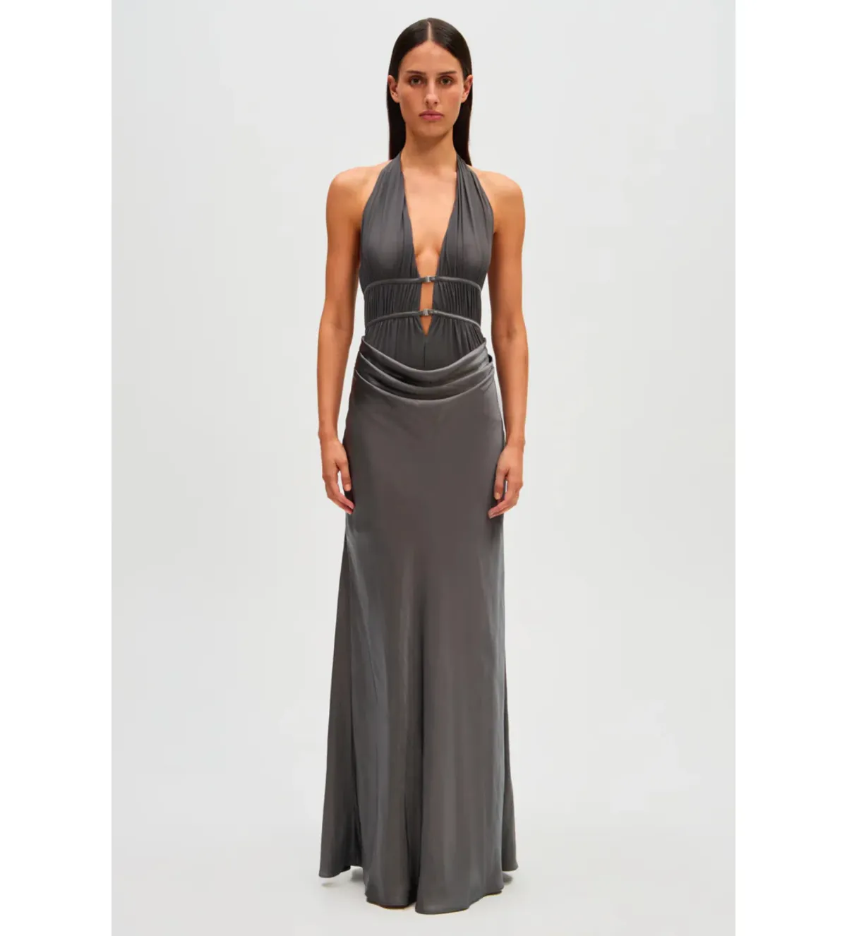 Misha Celine Satin Maxi Dress in Pewter Size 6/XS - Image 1