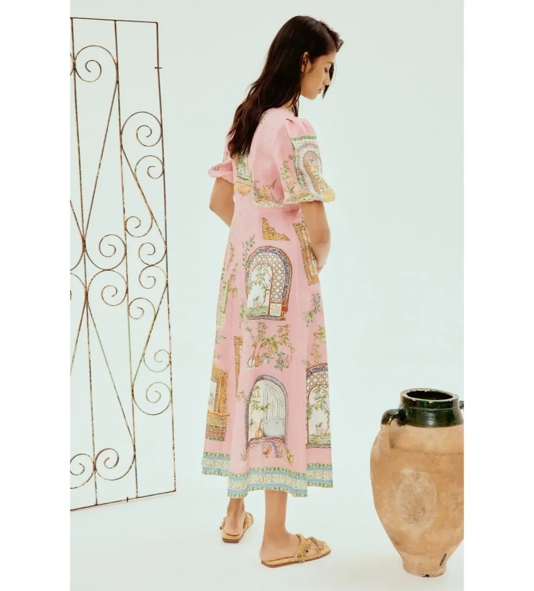 Alemais Monte Midi Dress Pink Print Size AU 16 for rent on The Volte - main image