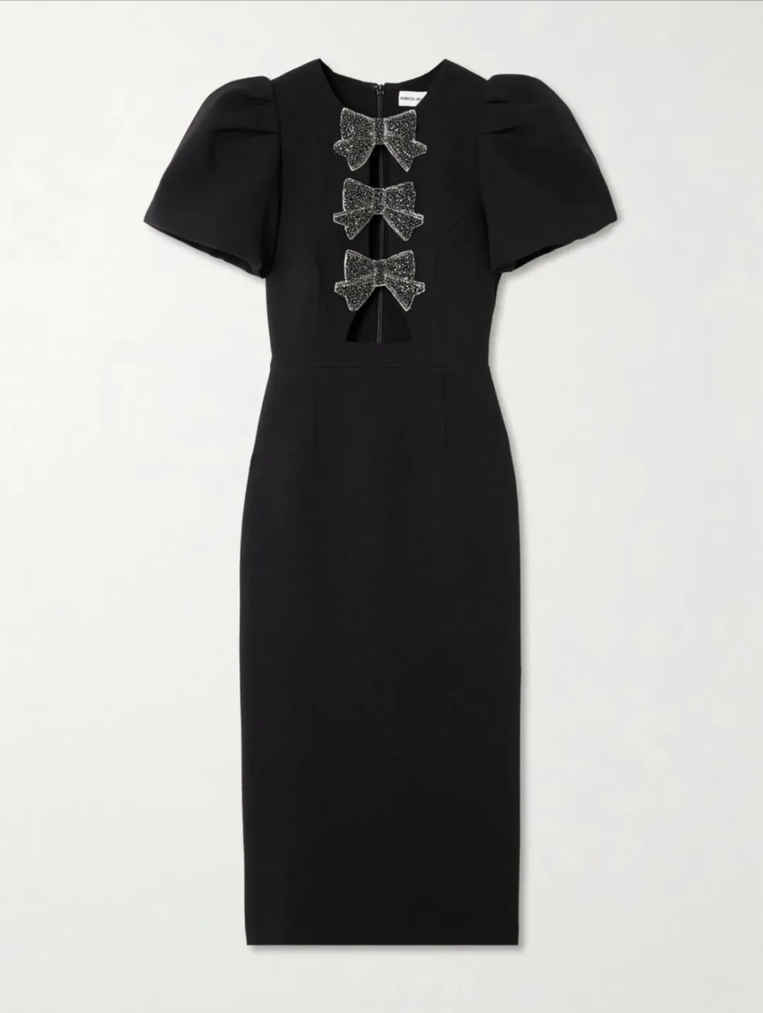 Rebecca Valance Eliana Puff Sleeve Midi Dress in Black Size AU 12 for rent on The Volte - main image
