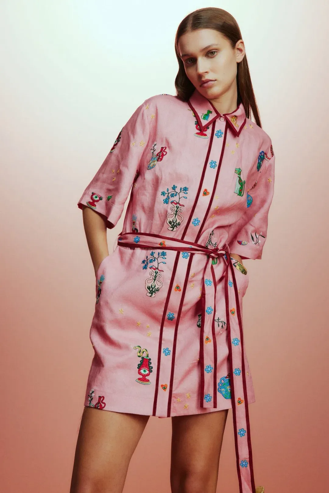 Alemais Timmy Embroidered Mini Dress Pink Size 14 for rent on The Volte - main image