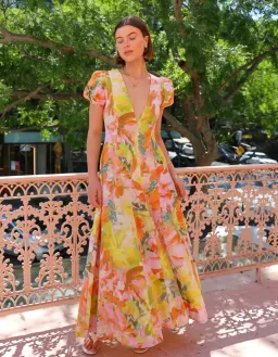 By Nicola Short Sleeve Wavy Maxi Dress In Floral Confetti Size 14 for rent on The Volte - image 2