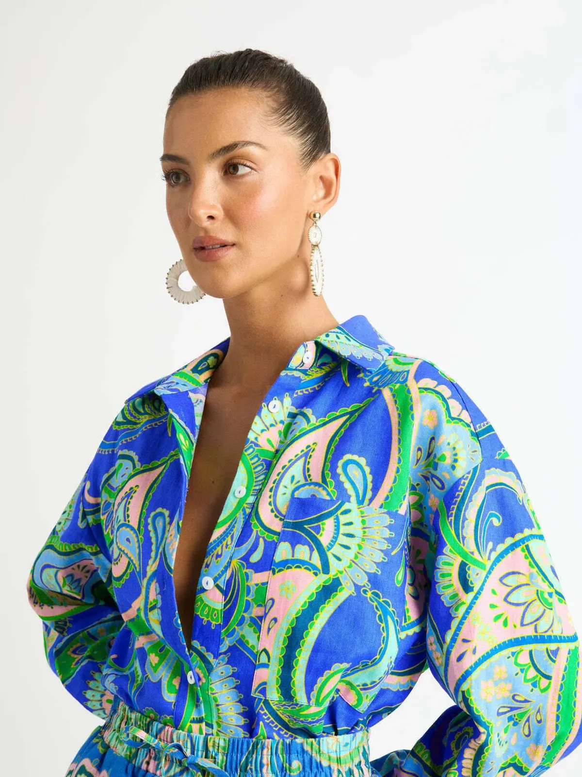 Sheike Balearic Sea Linen Shirt and Short Set Print Size 10 - Image 2