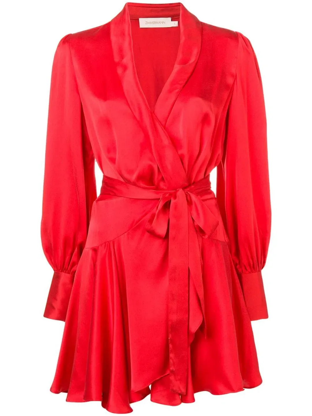 Zimmermann Ruffled Silk Wrap Mini Dress Bright Red Size 0 / AU 8 for rent on The Volte - main image