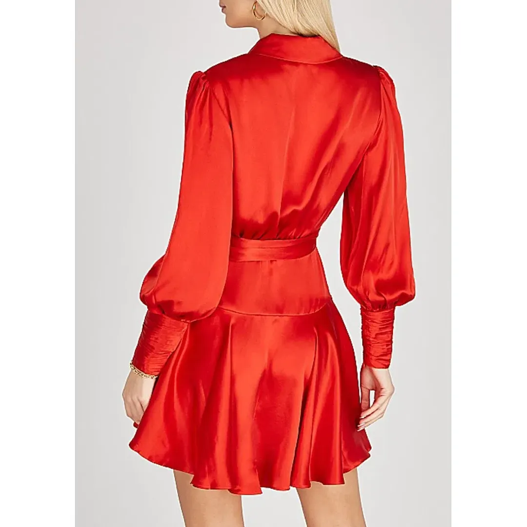 Zimmermann Ruffled Silk Wrap Mini Dress Bright Red Size 0 / AU 8 for rent on The Volte - main image