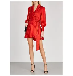 Zimmermann Ruffled Silk Wrap Mini Dress Bright Red Size 0 / AU 8 for rent on The Volte - image 1