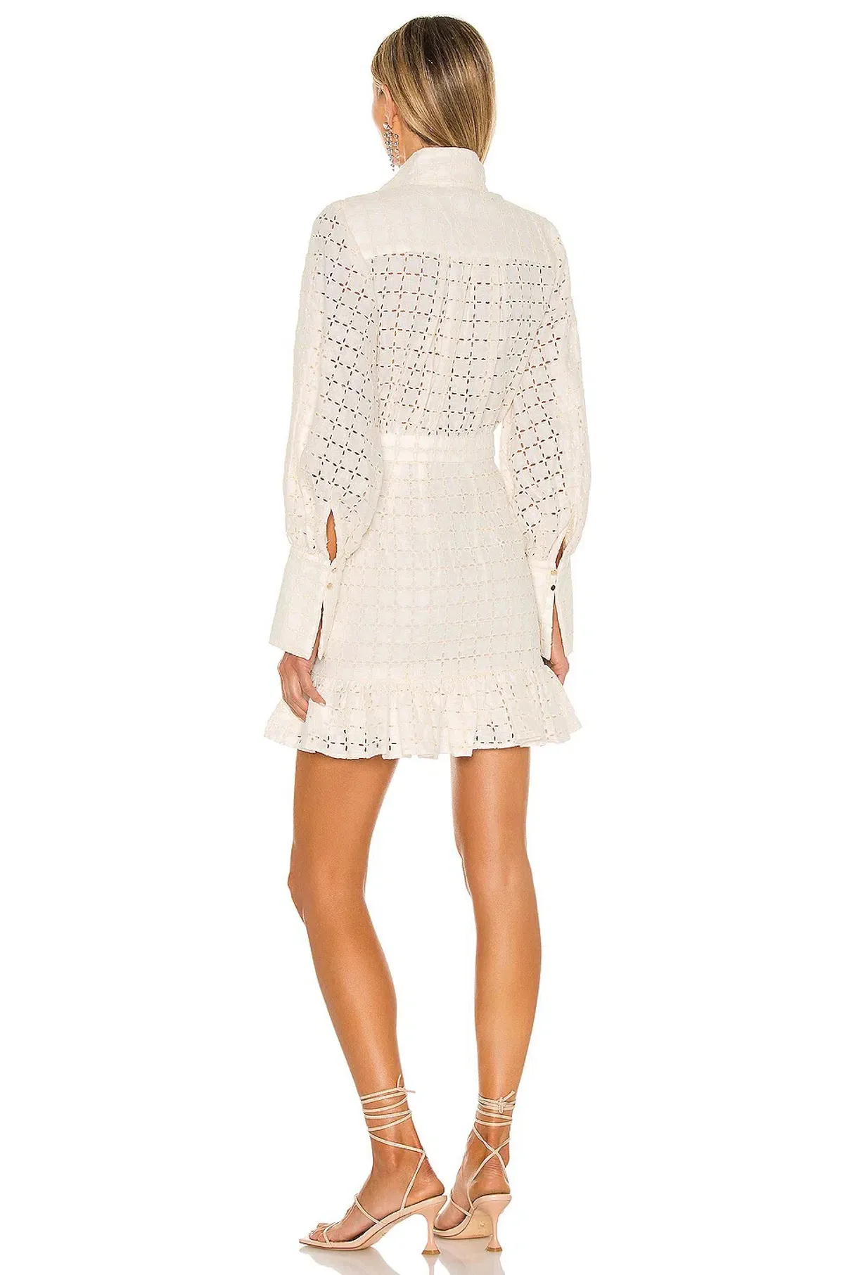 Shona Joy Penelope Linen Balloon Sleeve Mini Dress Ivory Size AU 10 / US 6 - Image 3
