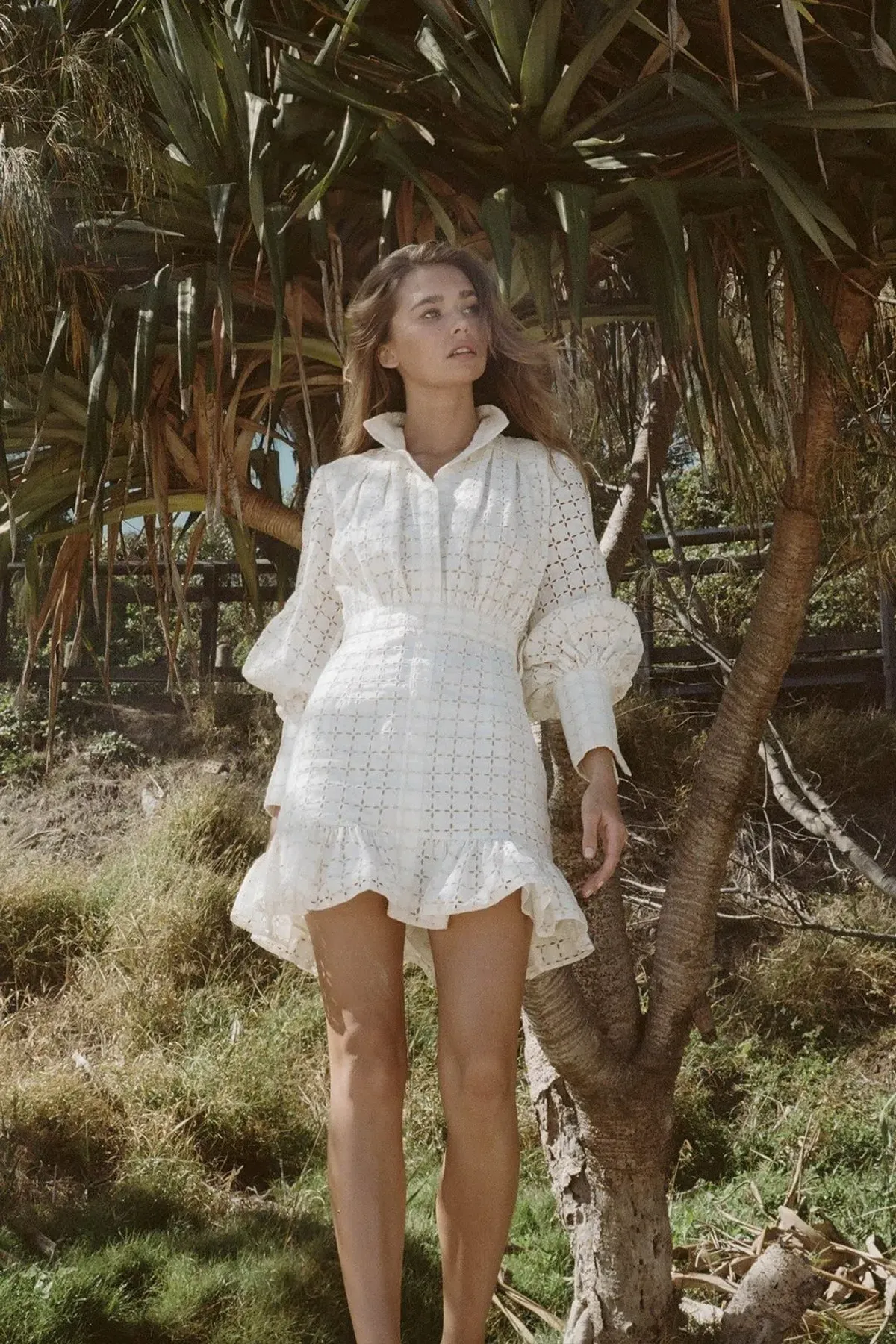 Shona Joy Penelope Linen Balloon Sleeve Mini Dress Ivory Size AU 10 / US 6 - Image 7