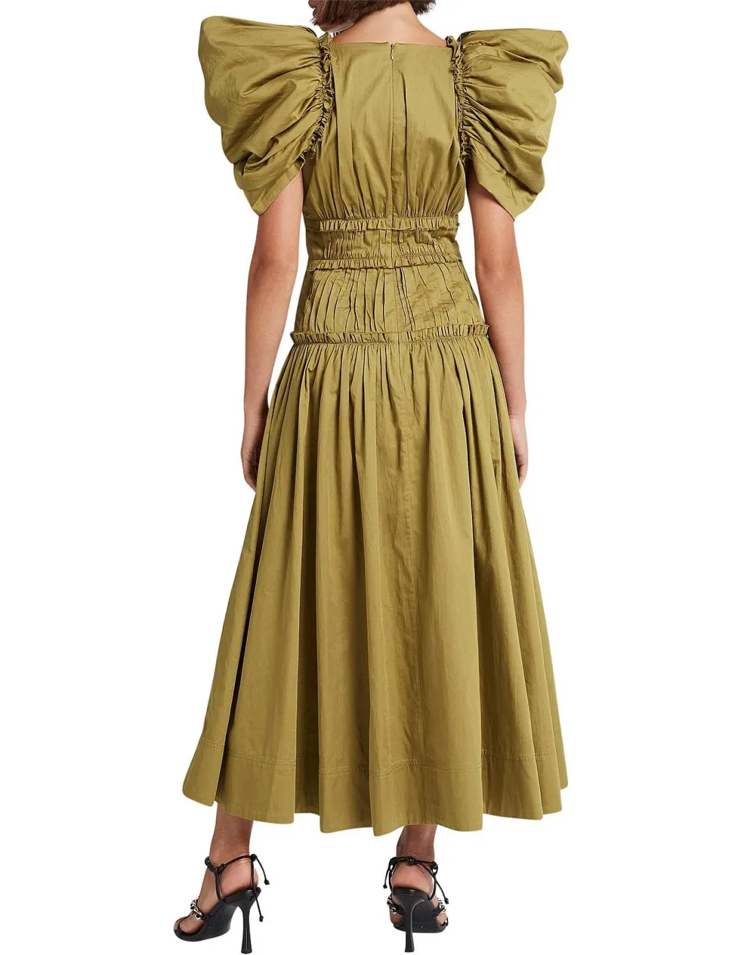 Aje Frequency Butterfly Sleeve Midi Dress Olive Green Size 6 for rent on The Volte - main image