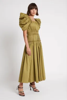 Aje Frequency Butterfly Sleeve Midi Dress Olive Green Size 6 for rent on The Volte - image 1