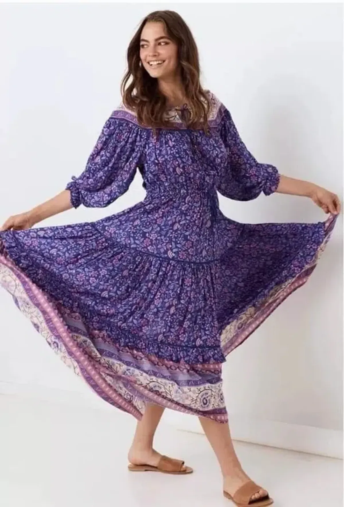 Spell & The Gypsy Collective Dahlia Boho Midi Dress Purple Haze Floral Size M / AU 10 - Image 2