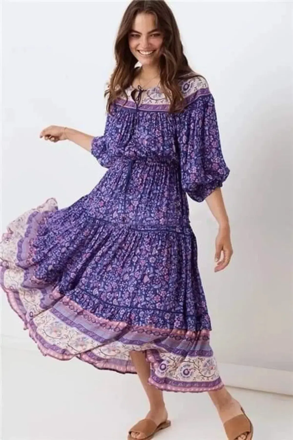 Spell & The Gypsy Collective Dahlia Boho Midi Dress Purple Haze Floral Size M / AU 10 - Image 1
