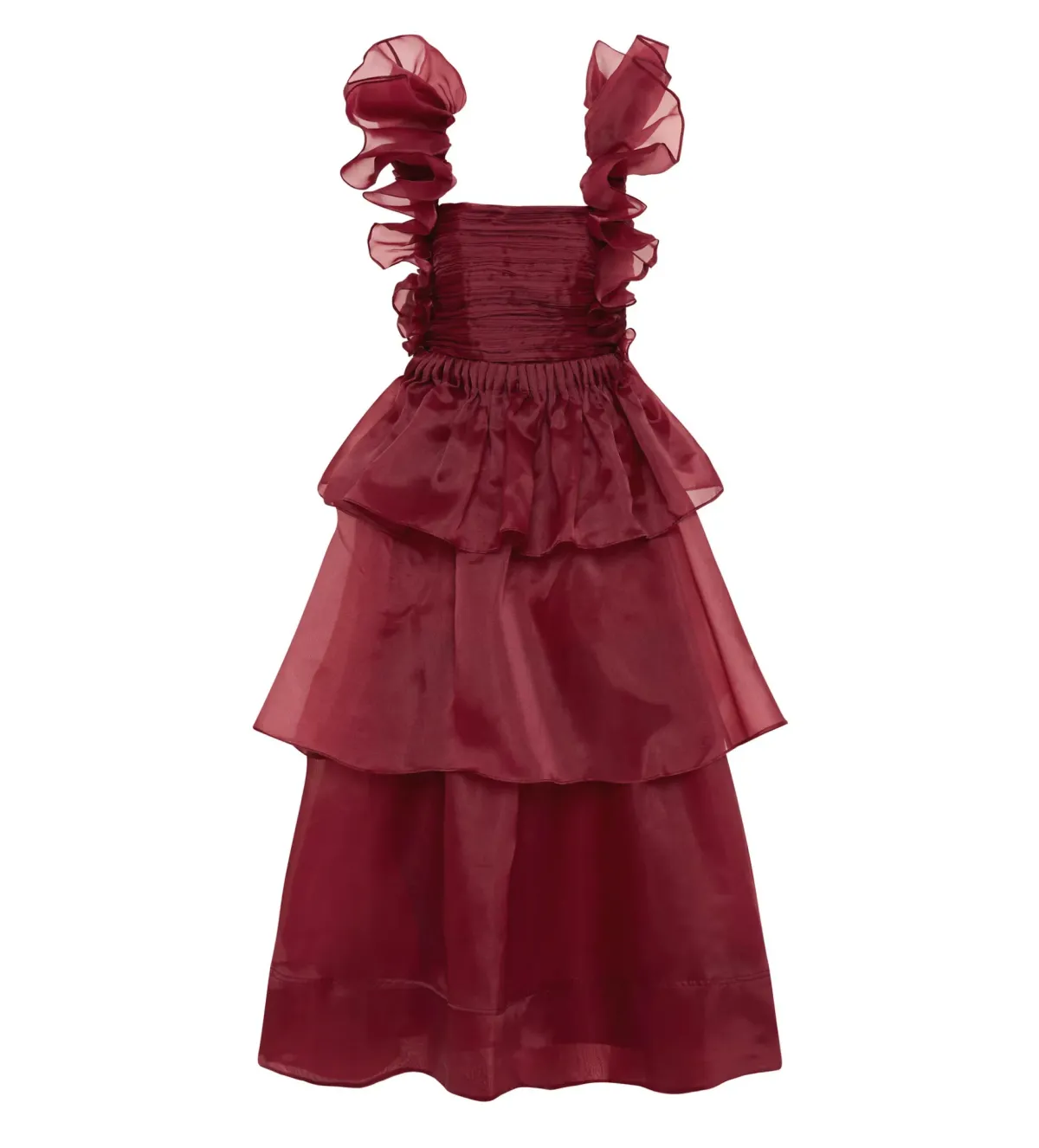 Aje Asra Pleated Frill Midi Dress Mahogany Red Size AU 8 - Image 6