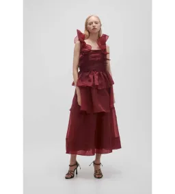Aje Asra Pleated Frill Midi Dress Mahogany Red Size AU 8 for rent on The Volte - image 2