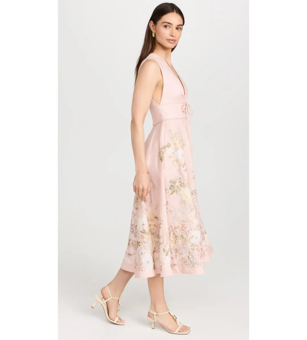 Zimmermann Waverly Plunge Midi Dress Pink Floral Size 1 / AU 10 for rent on The Volte - main image