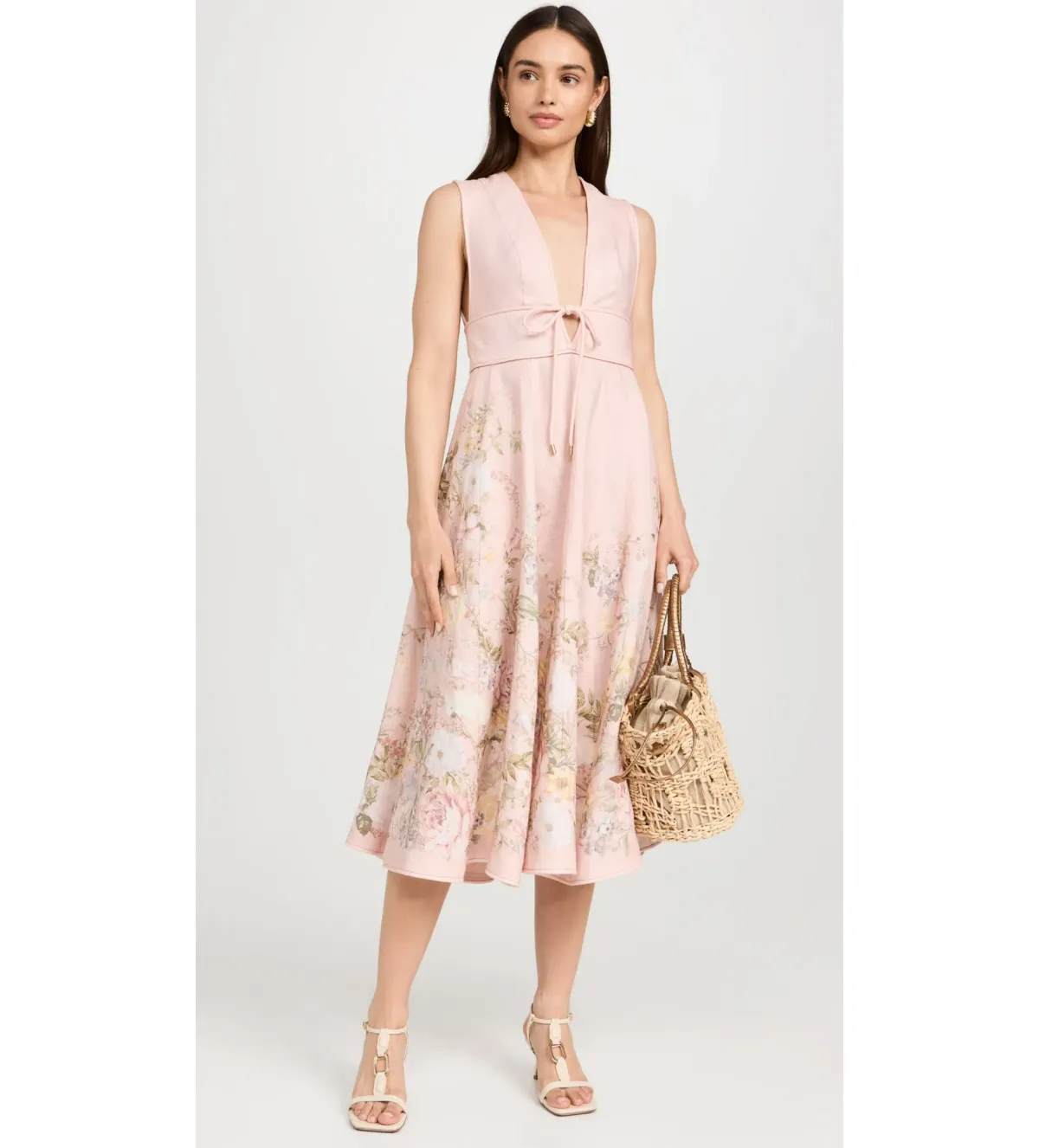 Zimmermann Waverly Plunge Midi Dress Pink Floral Size 1 / AU 10 for rent on The Volte - main image