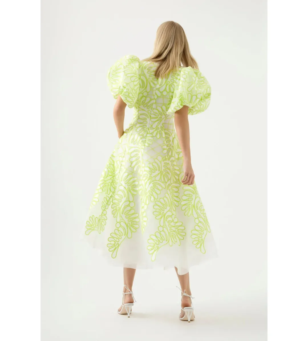 Aje Botanical Applique Midi Dress Ivory/Citrus Yellow Size M / AU 10 for rent on The Volte - main image