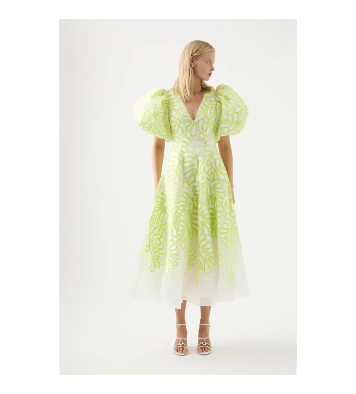 Aje Botanical Applique Midi Dress Ivory/Citrus Yellow Size M / AU 10 for rent on The Volte - main image