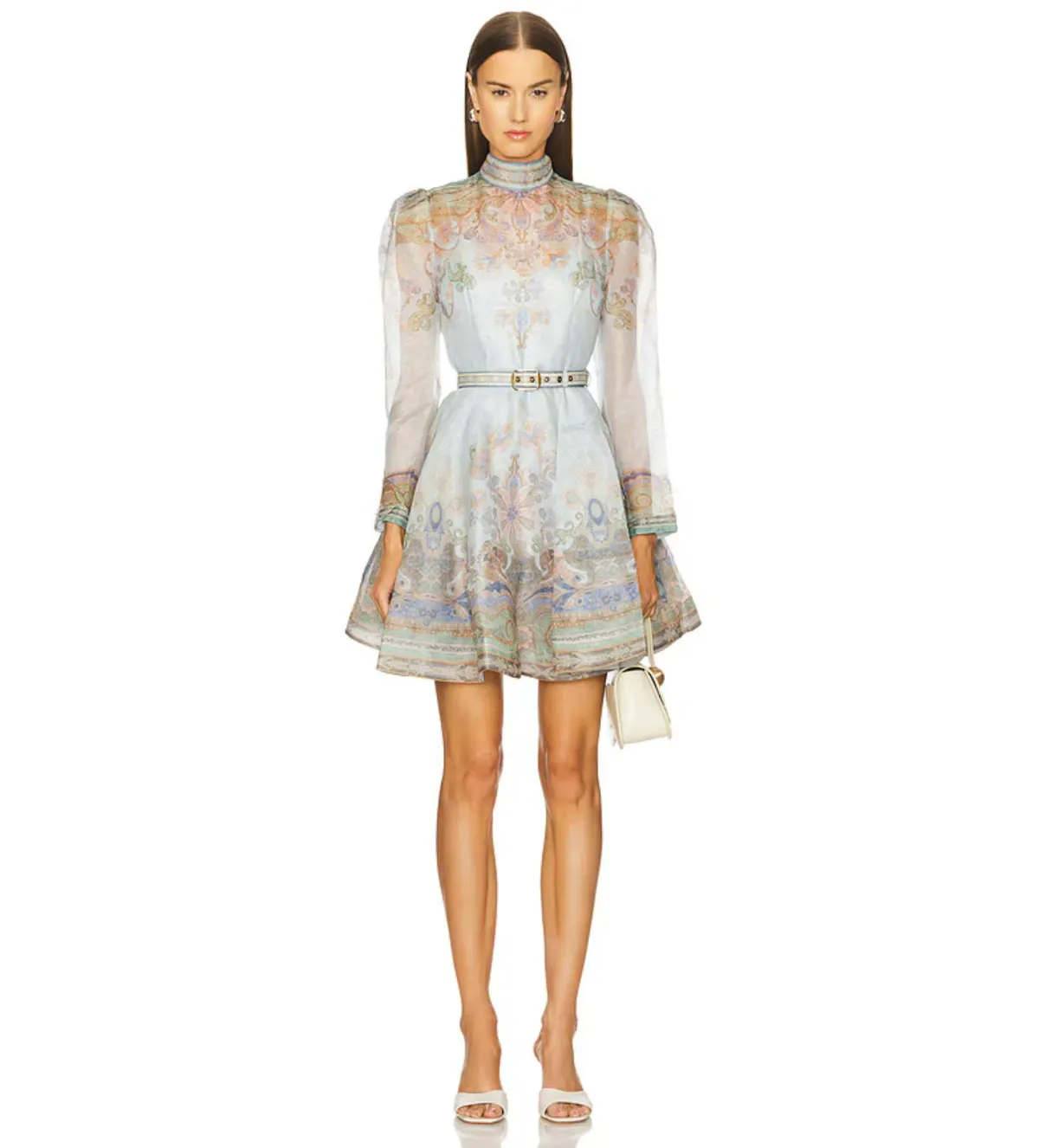 Zimmermann Eden Belted Mini Dress Blue Paisley Size 0 / AU 8 for rent on The Volte - main image