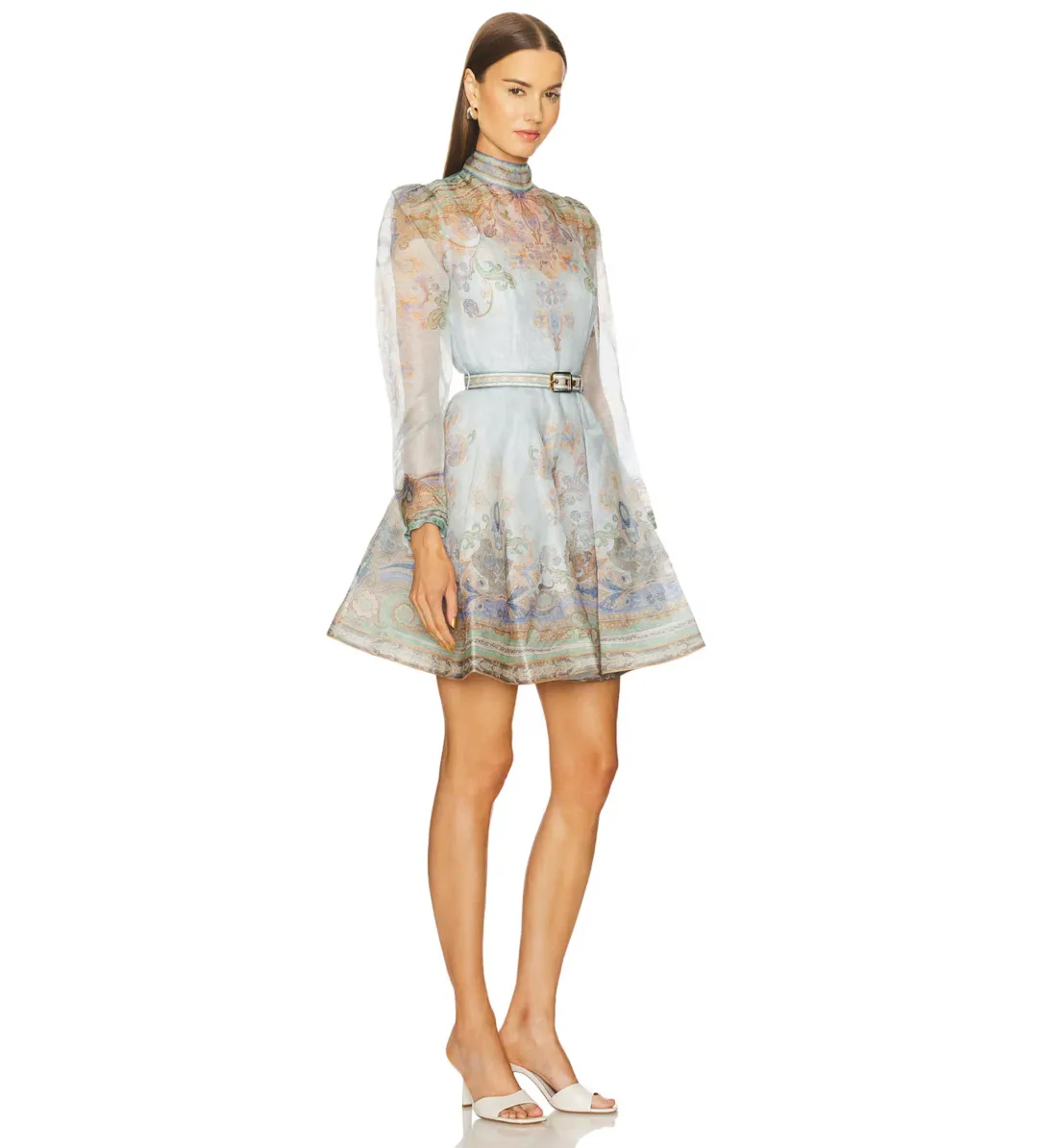 Zimmermann Eden Belted Mini Dress Blue Paisley Size 0 / AU 8 for rent on The Volte - main image