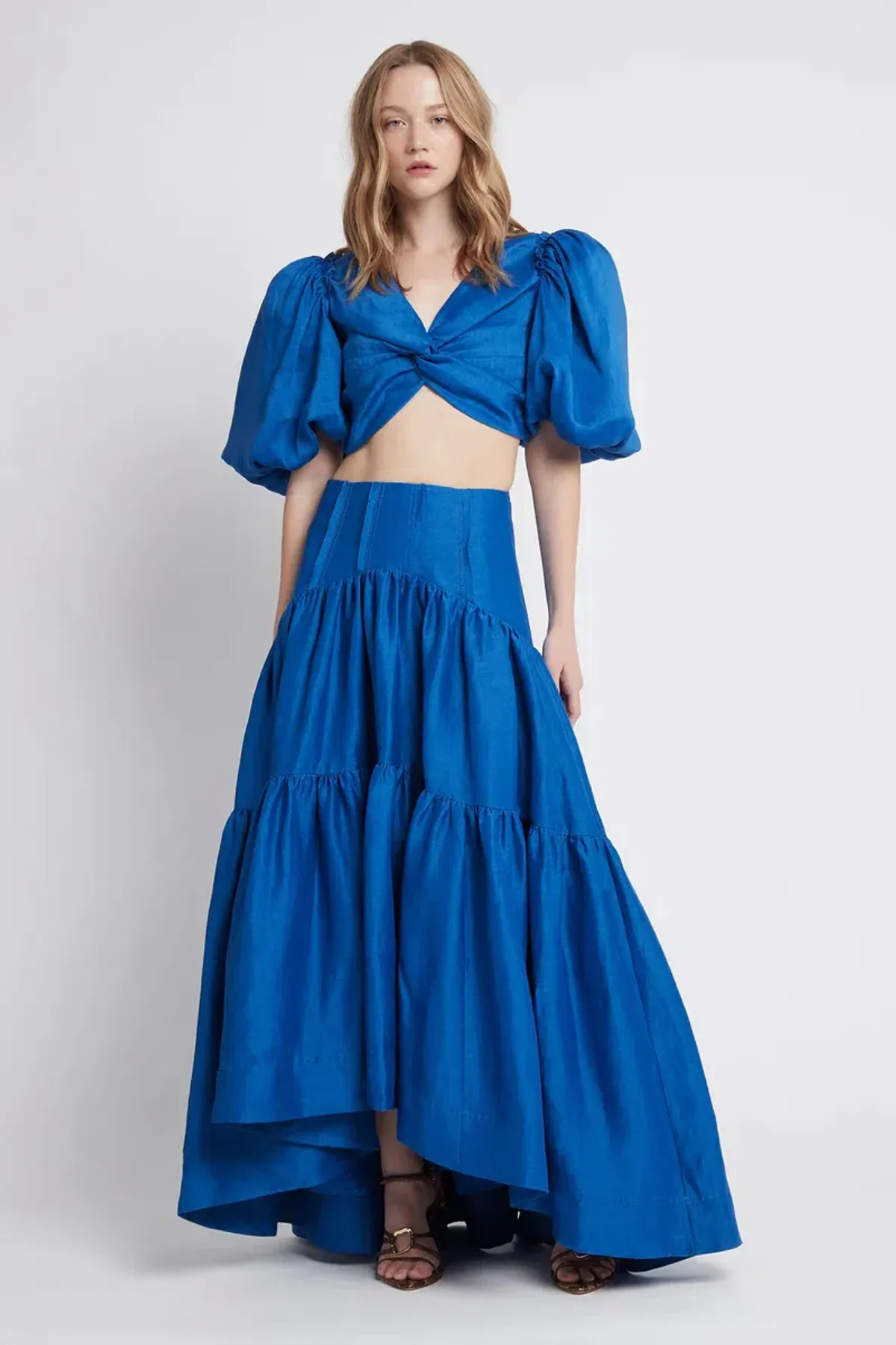Aje Reverb Puff Sleeve Cropped Top and Gathered Midi Skirt Set Cobalt Blue Size 6 - Image 1