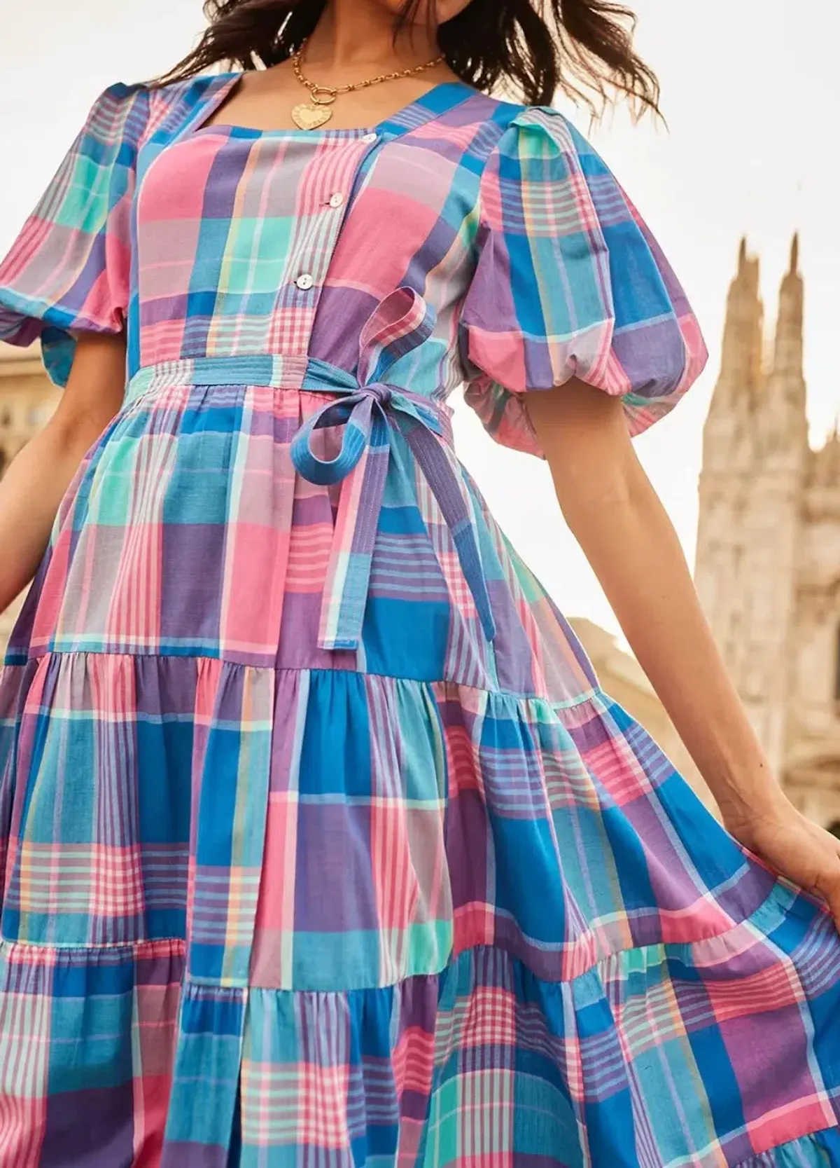Bohemian Traders Midi Dress Blue/Pink Check Size 22 - Image 2