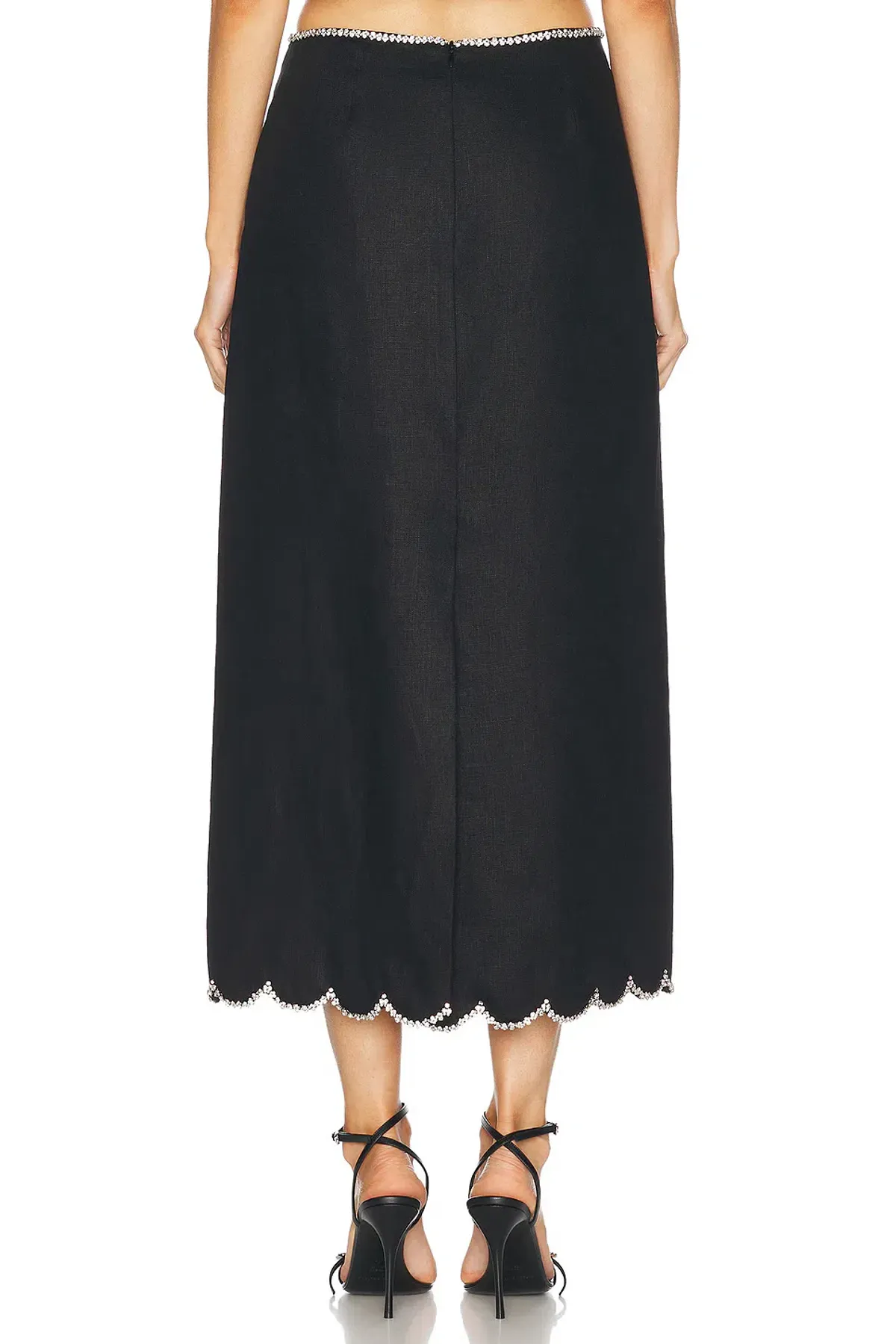 Zimmermann Crush Scalloped Top & Midi Skirt Set Black Size 0 / AU 8 - Image 3