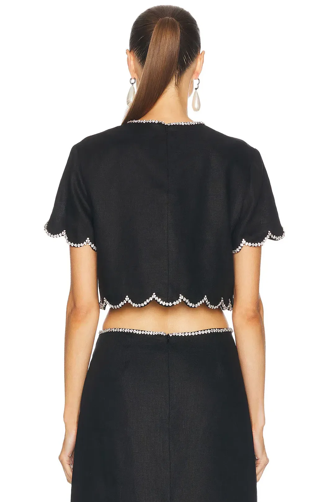 Zimmermann Crush Scalloped Top & Midi Skirt Set Black Size 0 / AU 8 for rent on The Volte - main image