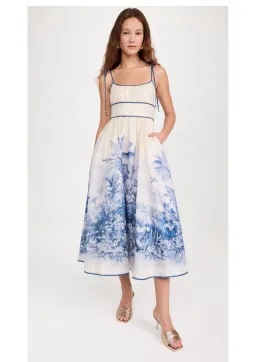 Zimmermann Wylie Picnic Midi Dress Blue Palm Size 0 / AU 8 for rent on The Volte - image 1